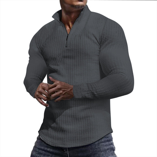 Men's waffle knit long sleeve shirt with short zip Mune Fashion