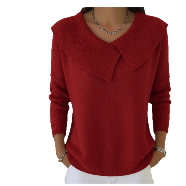 Women oversized knitted sweater with oversized sailor collar and ribbed finishes Mune Fashion