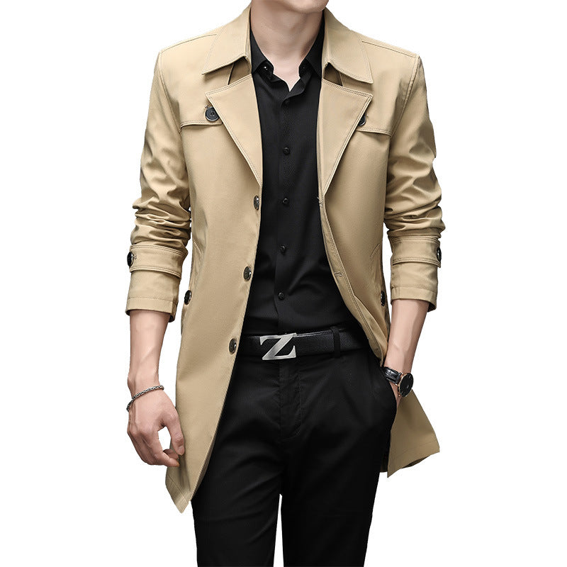 Men's Slim Fit Trench Coat with Lapel Collar and Subtle Button Placket Mune Fashion