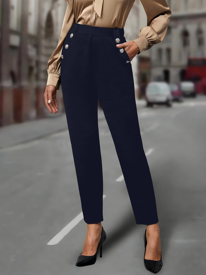 Women High-Waisted Suit Pants with Decorative Buttons Drune