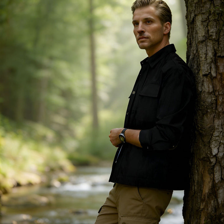Men's Lightweight Field Overshirt with Patch Chest Pockets and Shirt Collar Mune Fashion