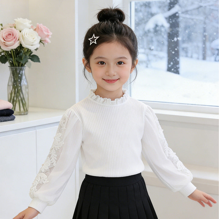Girls elegant blouse with ruffles and embroidered sleeves Mune Fashion