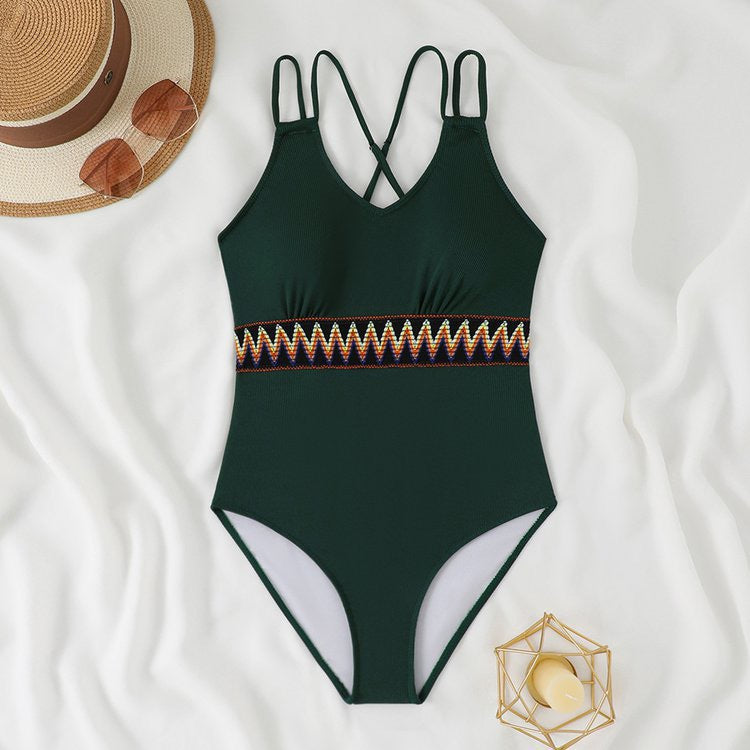 Women's One-Piece Swimsuit with Stylish Back Cutout and Decorative Cuff Mune Fashion