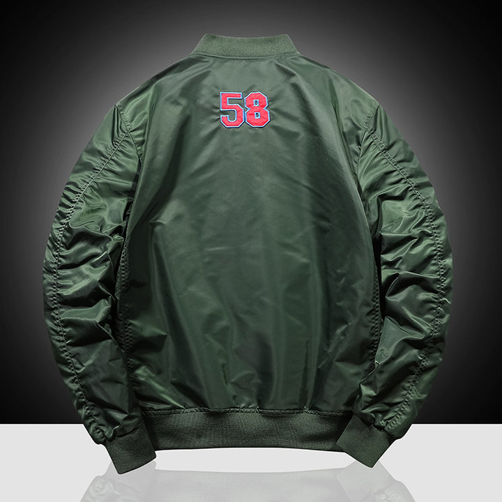 Men's bomber jacket in vintage motorsport look with sleeve utility pocket and patch applications Mune Fashion