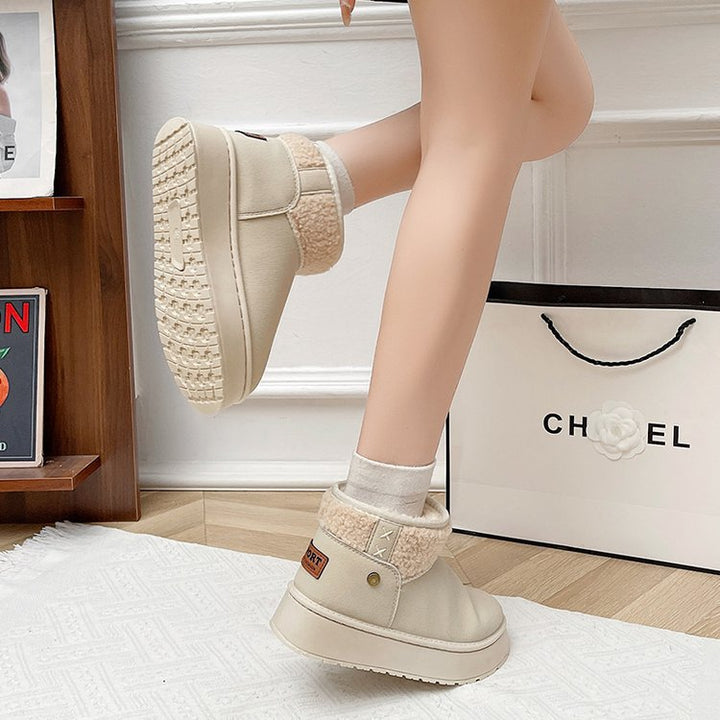 Women Insulated Platform Ankle Boot with Teddy Collar and Slip-On Shaft Mune Fashion