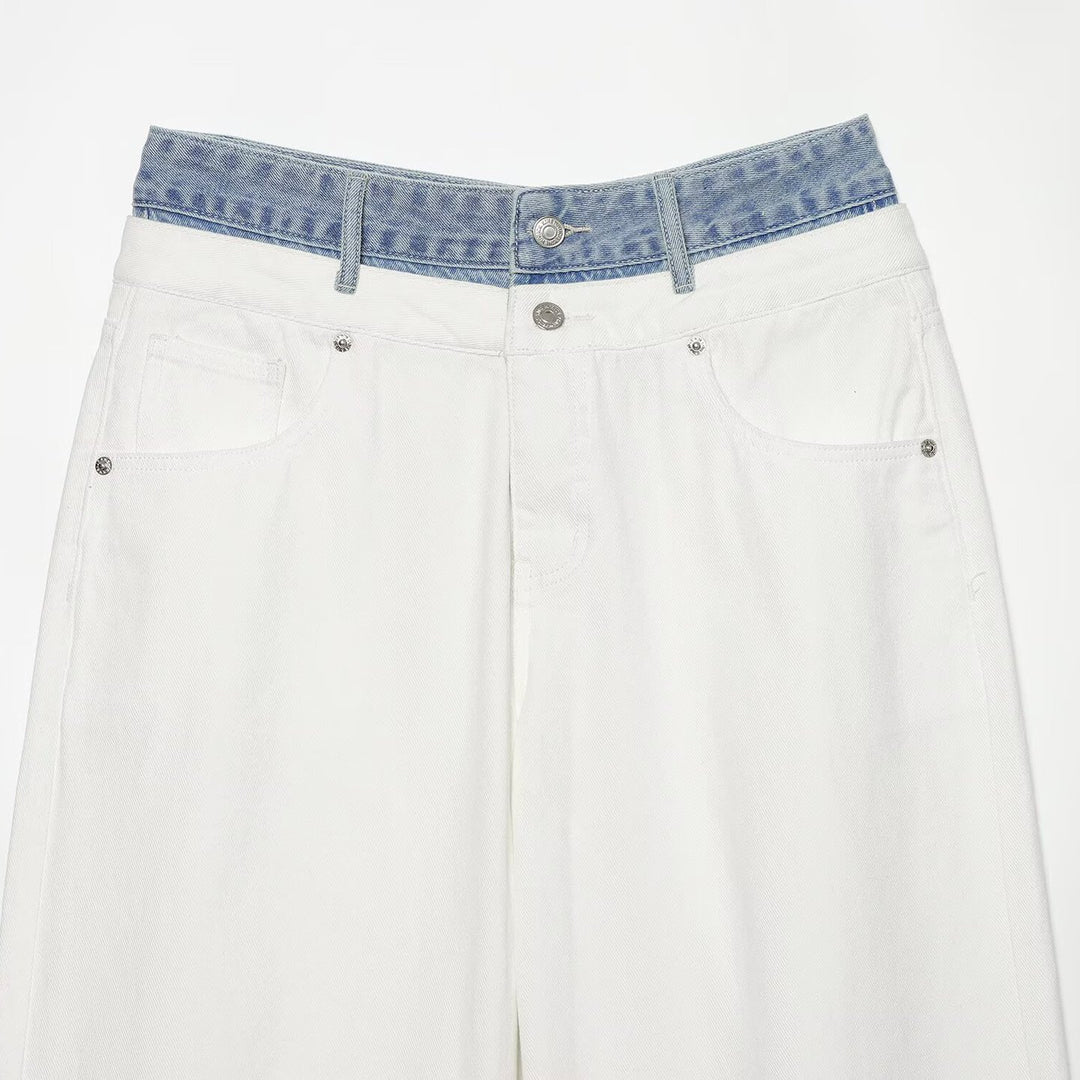 Women High-Waist Culotte Jeans with Wide Leg and Contrasting Jeans Waistband Mune Fashion
