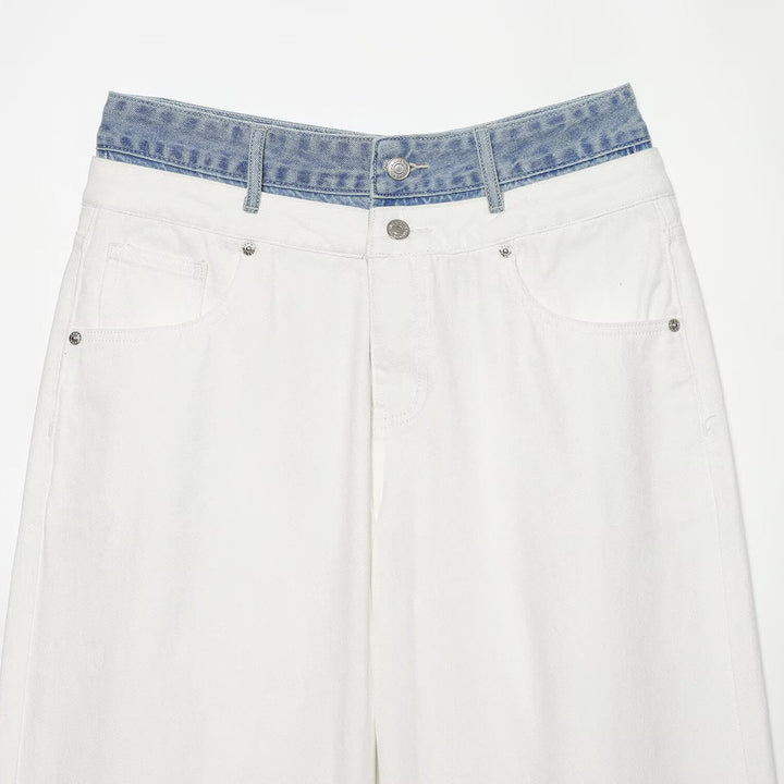 Women High-Waist Culotte Jeans with Wide Leg and Contrasting Jeans Waistband Mune Fashion