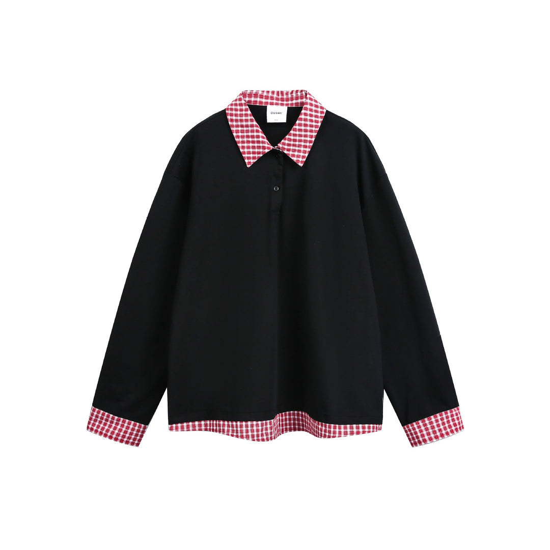 Unisex Wide cut sweatshirt with check collar and hem insert Mune Fashion
