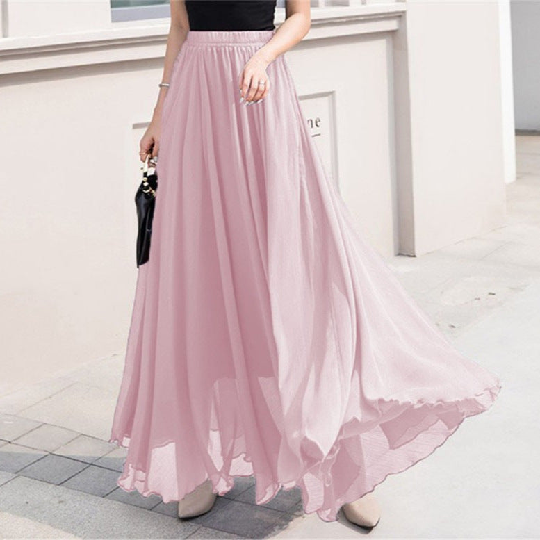 Women's maxi chiffon skirt with elastic waistband and flowy A-line Mune Fashion