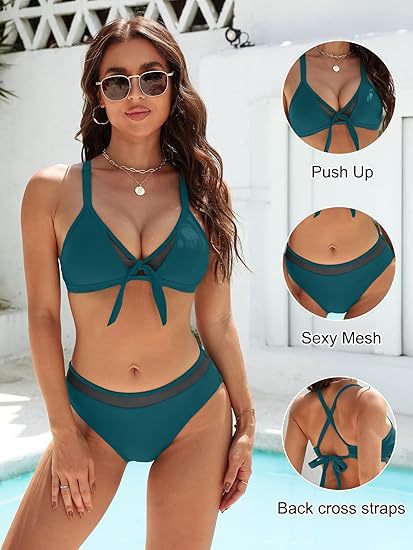 Women's Push-Up Bikini Top with Sexy Mesh and Cross Back Straps Mune Fashion