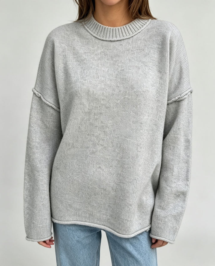Women Oversize Boxy Sweater with short stand-up collar and decorative edge seam Mune Fashion