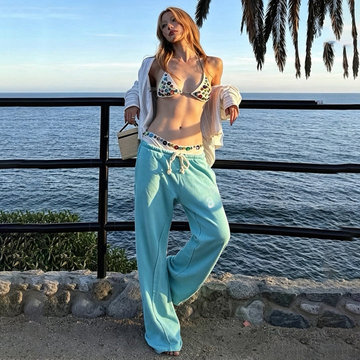 Ladies nan flared sweatpants with extra wide flare, elastic waistband and drawstring Mune Fashion
