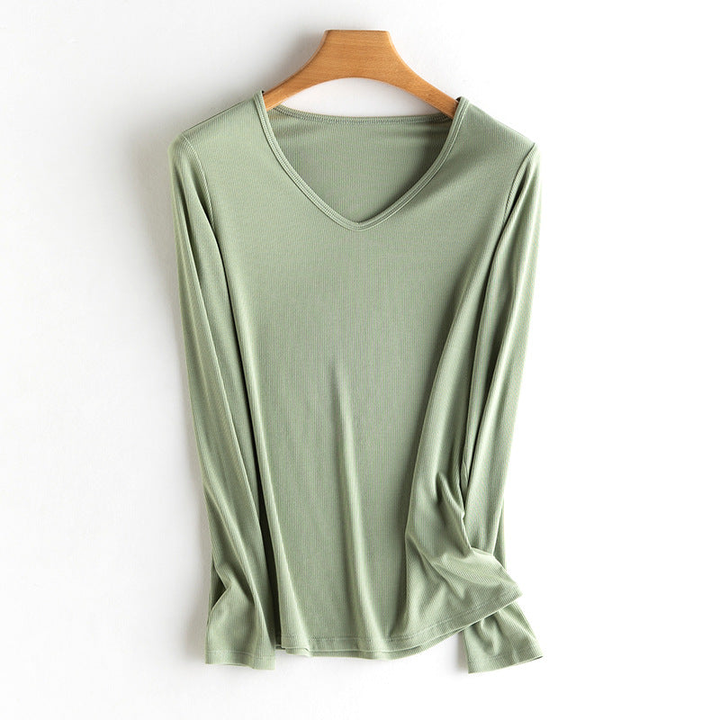 Women Long Sleeve Fine Rib Shirt made of soft Modal-Cotton mix with round neck Mune Fashion