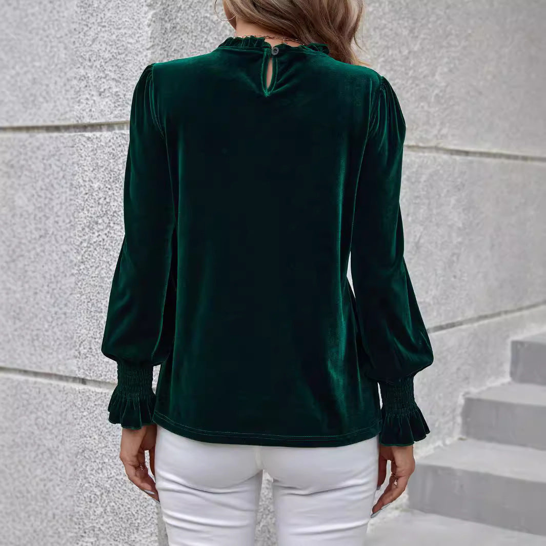 Women's Velvet Top with Ruffled Sleeves Mune