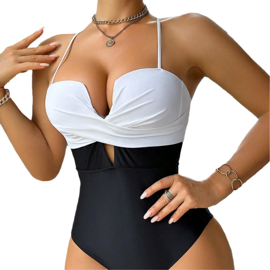 Ladies elegant monokini with fashionable color block Mune Fashion