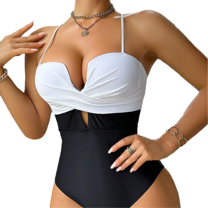 Ladies elegant monokini with fashionable color block Mune Fashion