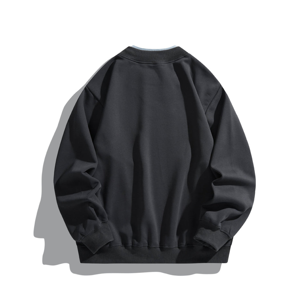 Unisex Loose Sweatshirt with Contrast Collar, Visible Flatlock Seams and Logo Embroidery Mune Fashion
