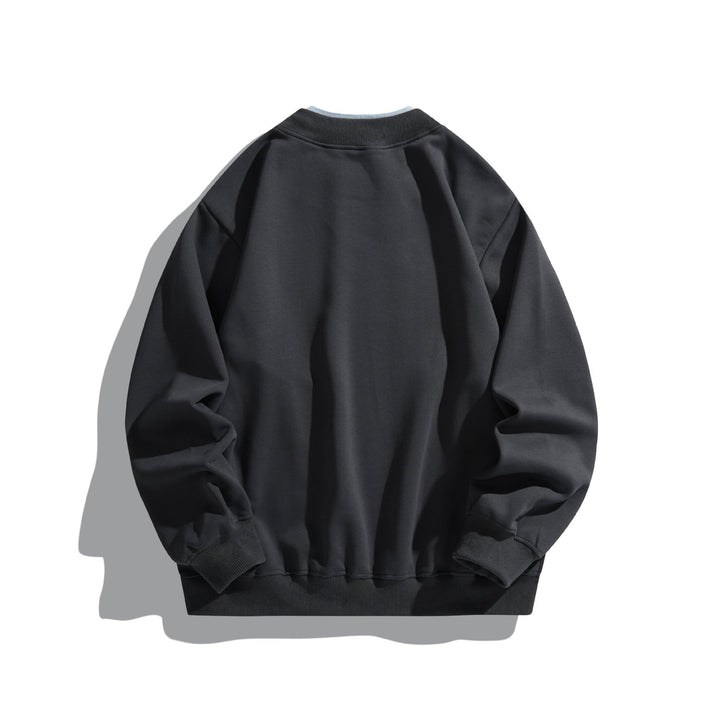Unisex Loose Sweatshirt with Contrast Collar, Visible Flatlock Seams and Logo Embroidery Mune Fashion