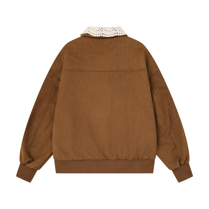 Women's buttoned oversized sweat jacket with crocheted collar and star appliqués Mune Fashion
