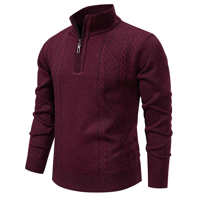 Men's premium knit pullover with half-zip, stand-up collar, and decorative cable pattern Mune Fashion