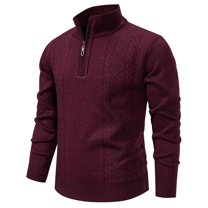 Men's premium knit pullover with half-zip, stand-up collar, and decorative cable pattern Mune Fashion