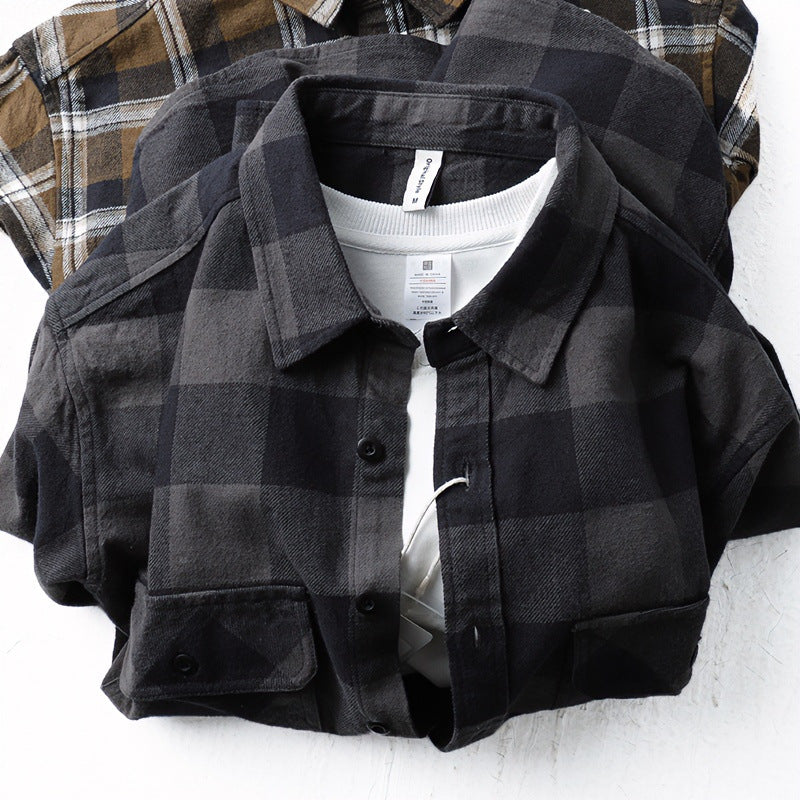 Men's Oversized Checked Flannel Shirt Jacket with Flap Pockets Mune Fashion