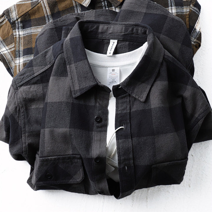 Men's Oversized Checked Flannel Shirt Jacket with Flap Pockets Mune Fashion