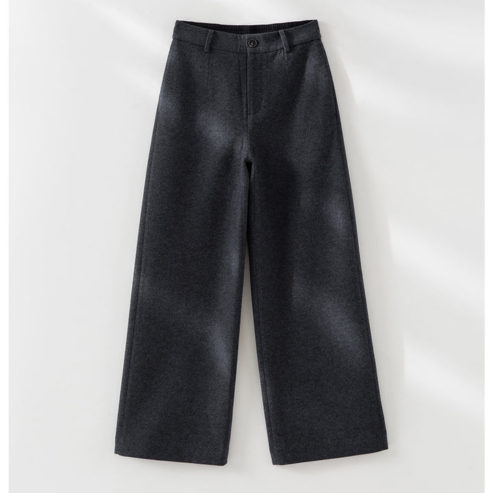 Women High-waisted Wool Blend Palazzo Pants with Straight Leg and Elastic Back Mune Fashion