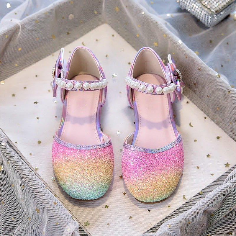 Girls Glittering Ballerinas with Pearls and Bow Accent Mune Fashion