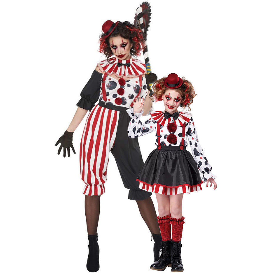 Girl Clown Costume with Striped Overall and Funny Accessories Mune Fashion