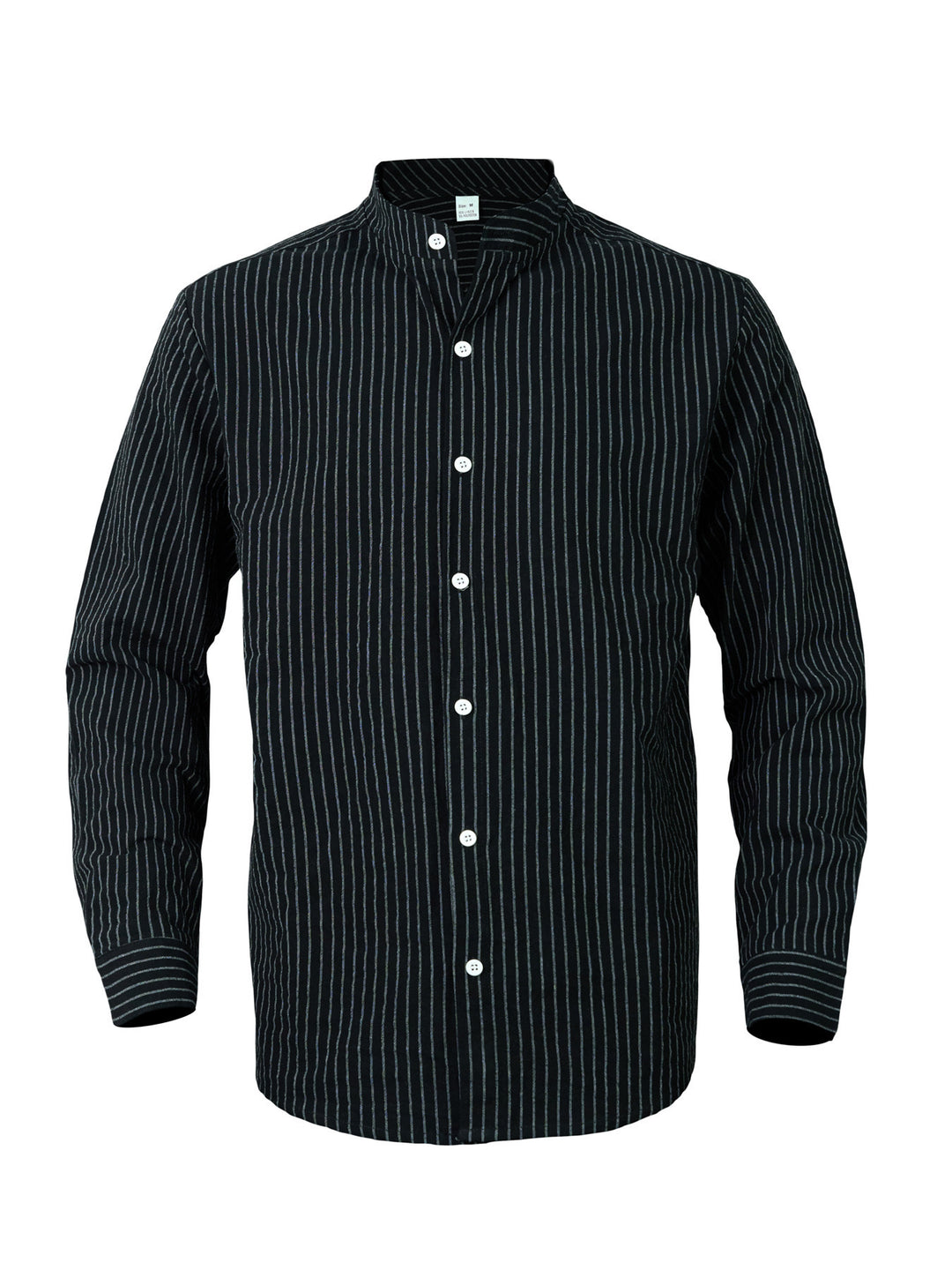 Men's striped shirt with stand-up collar, long sleeve and lightweight cotton-linen blend Mune Fashion