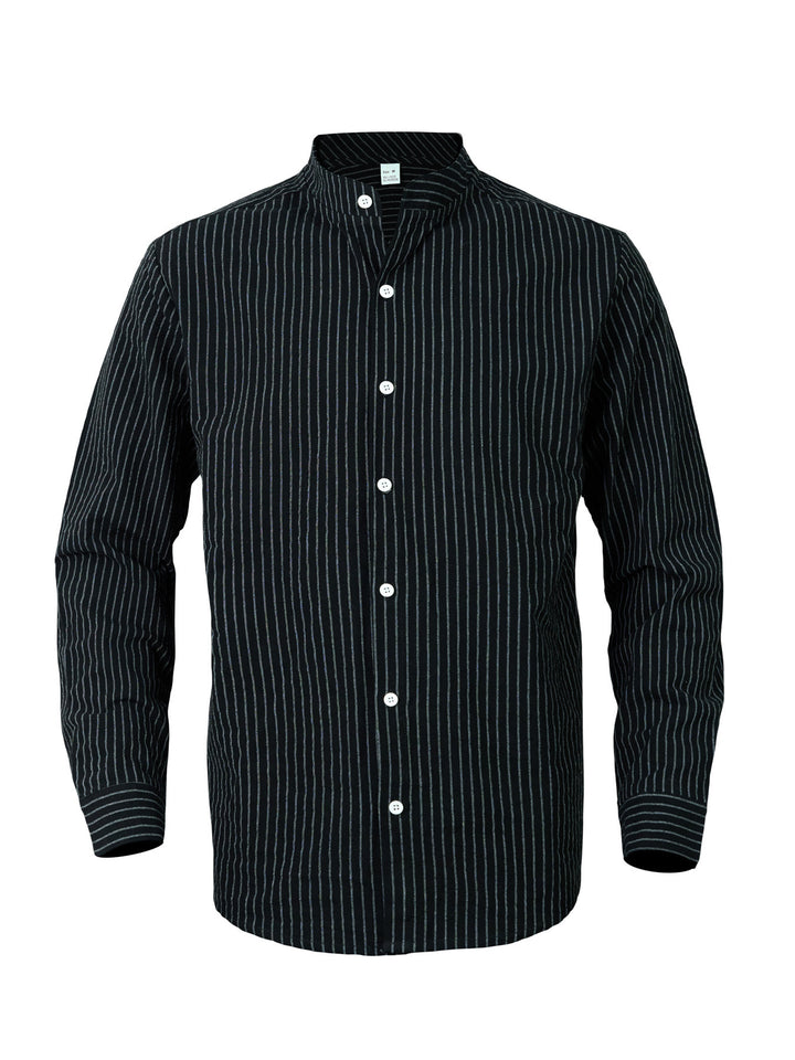 Men's striped shirt with stand-up collar, long sleeve and lightweight cotton-linen blend Mune Fashion