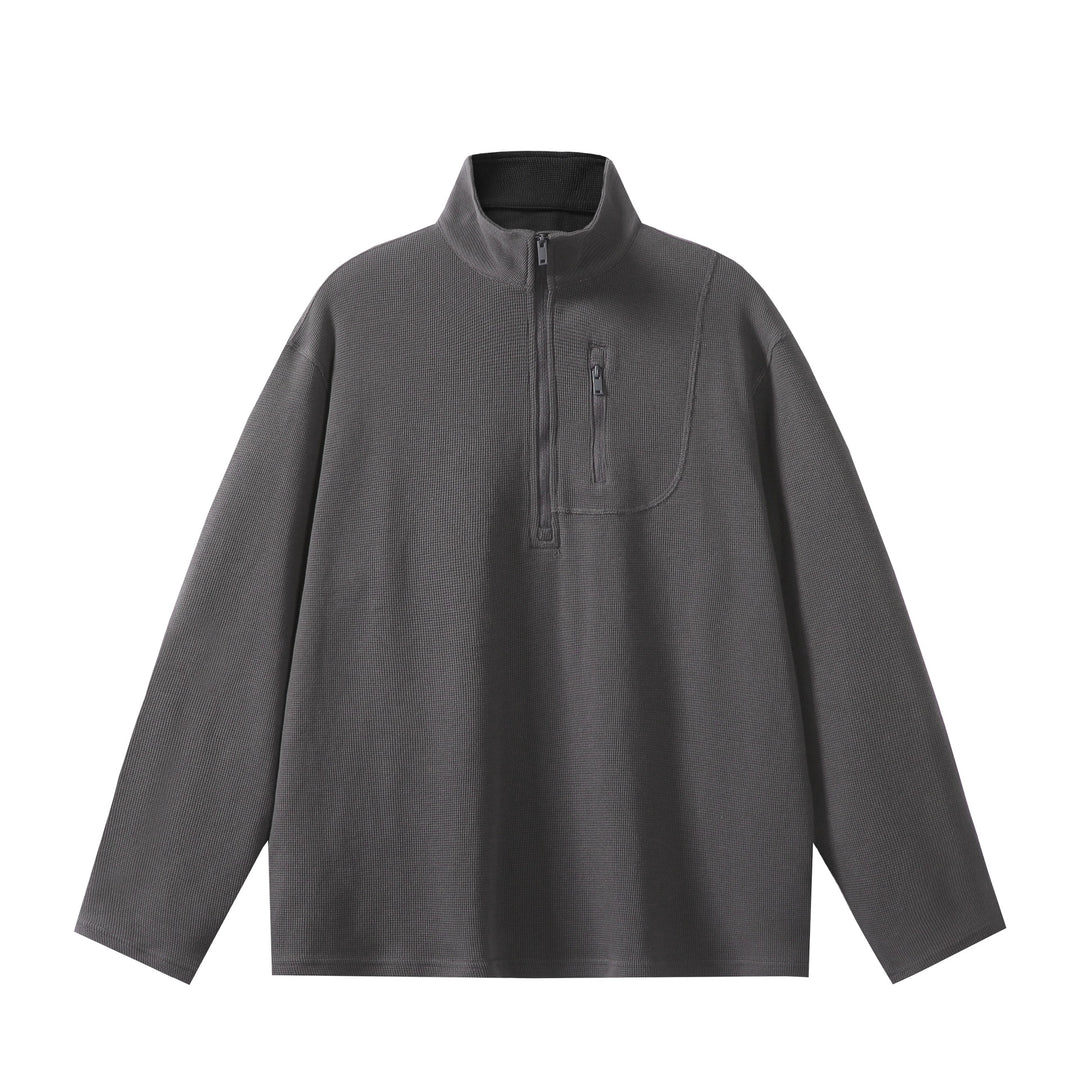 Unisex Lightweight Waffle Knit Half-Zip Pullover with Stand-Up Collar and Chest Zip Pocket Mune Fashion