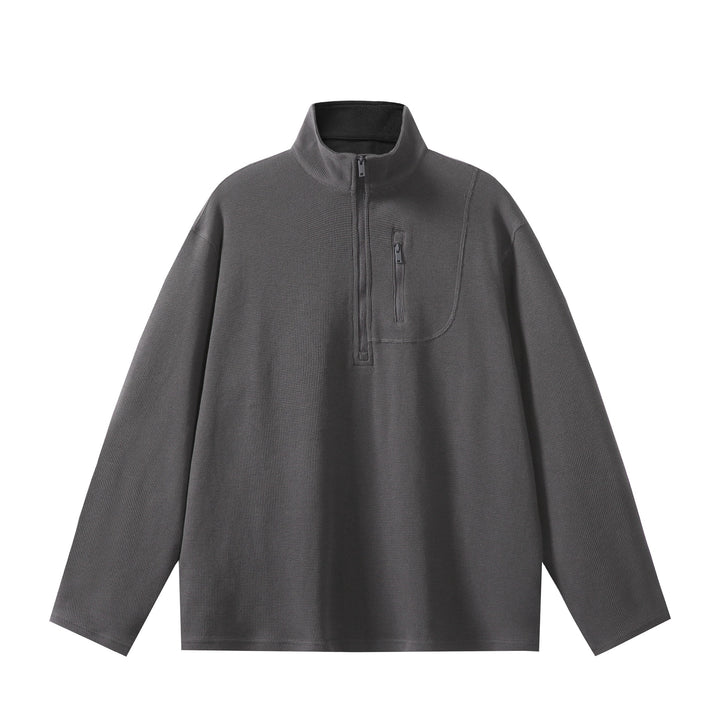 Unisex Lightweight Waffle Knit Half-Zip Pullover with Stand-Up Collar and Chest Zip Pocket Mune Fashion