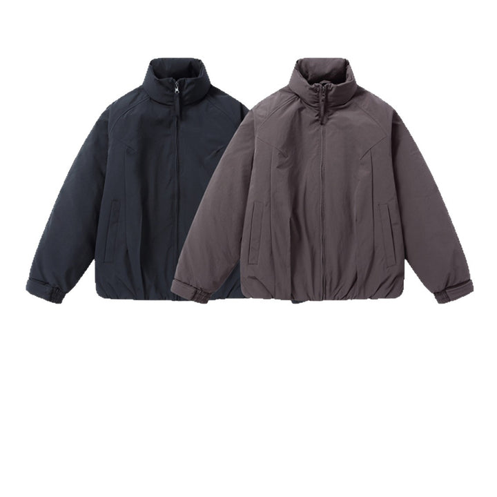 Men's short puffer jacket with protective stand-up collar, concealed zipper, and elastic hem Mune Fashion