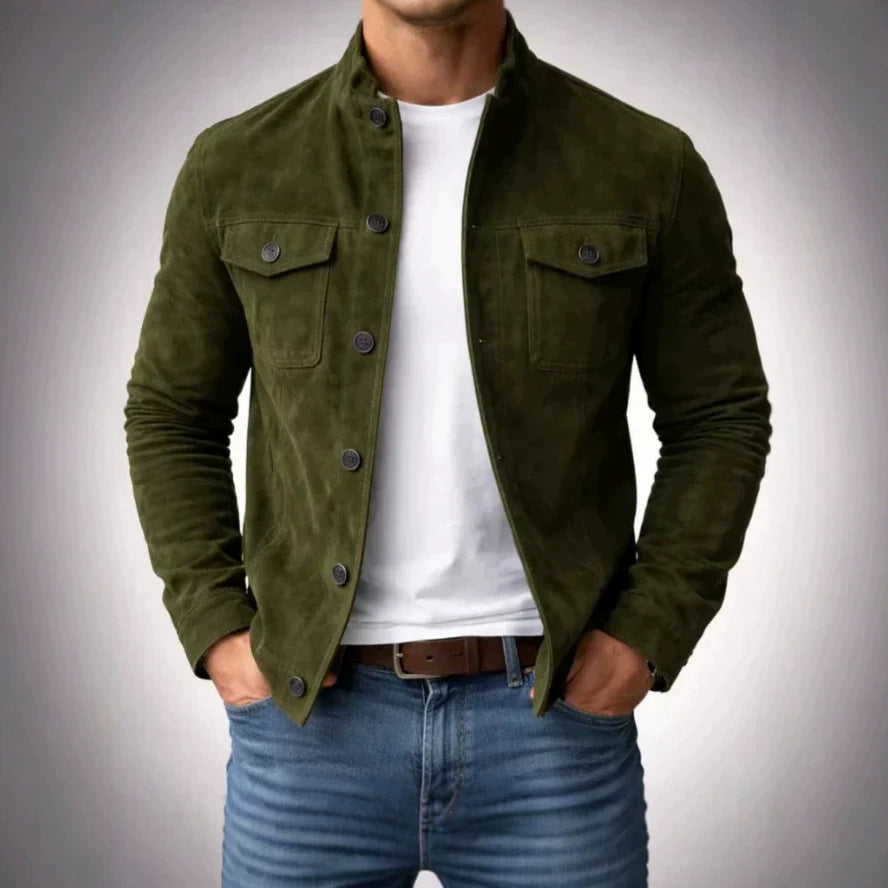 Men's Fashion Suede Jacket with Button Details