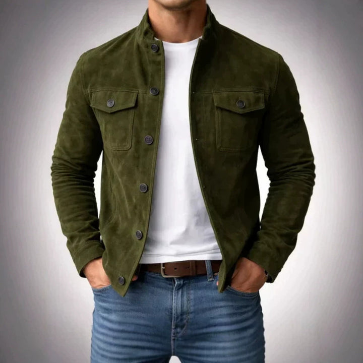 Men's Fashion Suede Jacket with Button Details