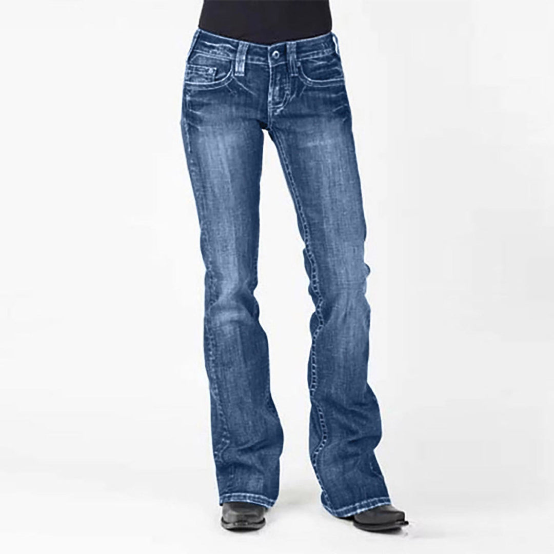 Ladies elegant bootcut jeans with a high waistband and subtle wash
