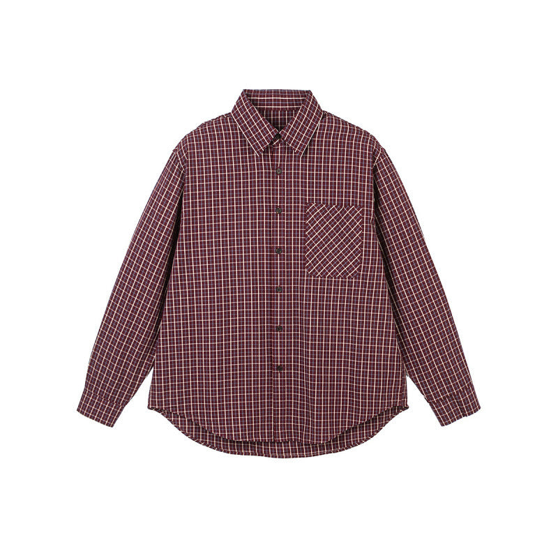 Men's Oversize Checkered Shirt with Rounded Hem and Diagonal Breast Pocket Detail Mune Fashion