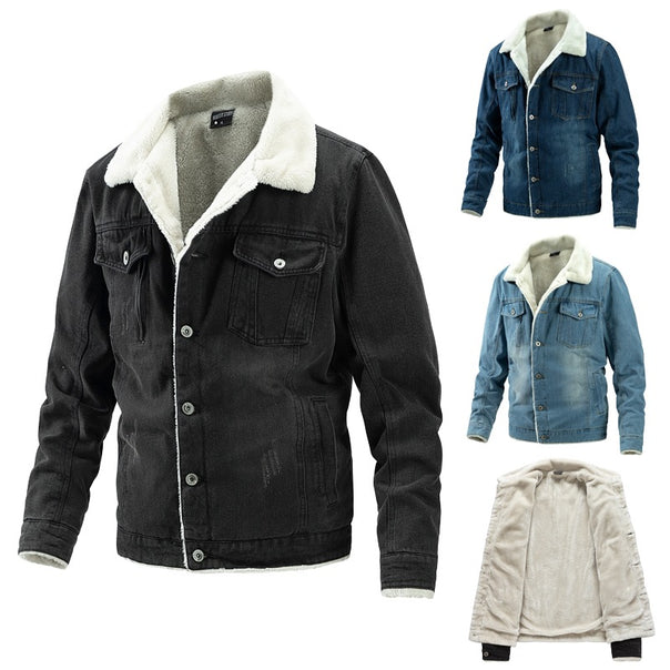 Men's denim jacket with teddy lining and shirt collar Mune Fashion