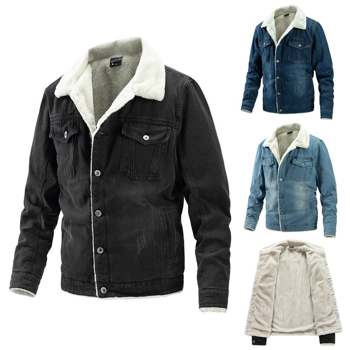 Men's denim jacket with teddy lining and shirt collar Mune Fashion