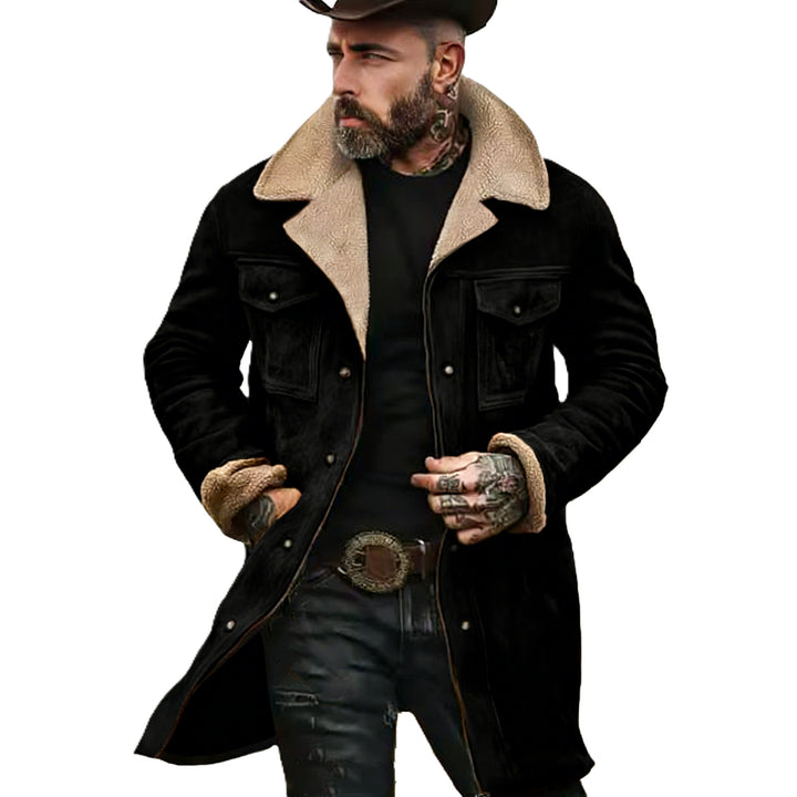 Men's Long Suede Coat with Teddy Lining and Flap Pockets Mune Fashion