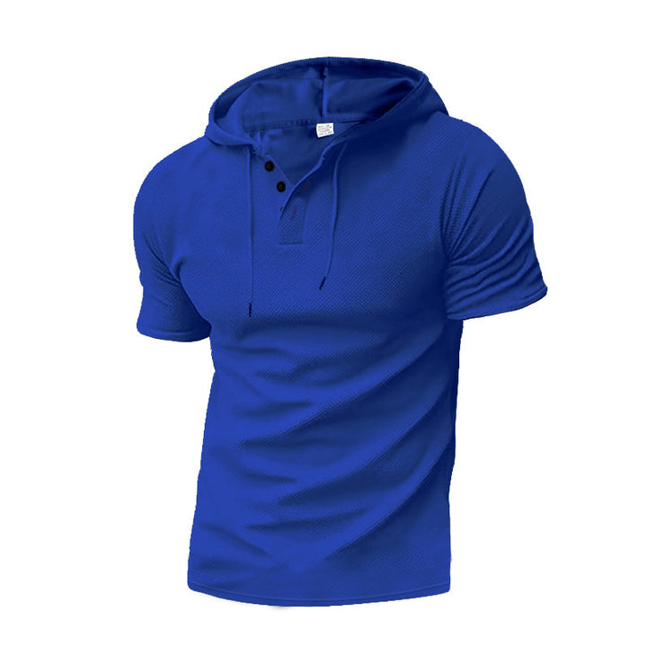 Men's short sleeve hooded polo with three-button placket and fine structured jersey Mune Fashion