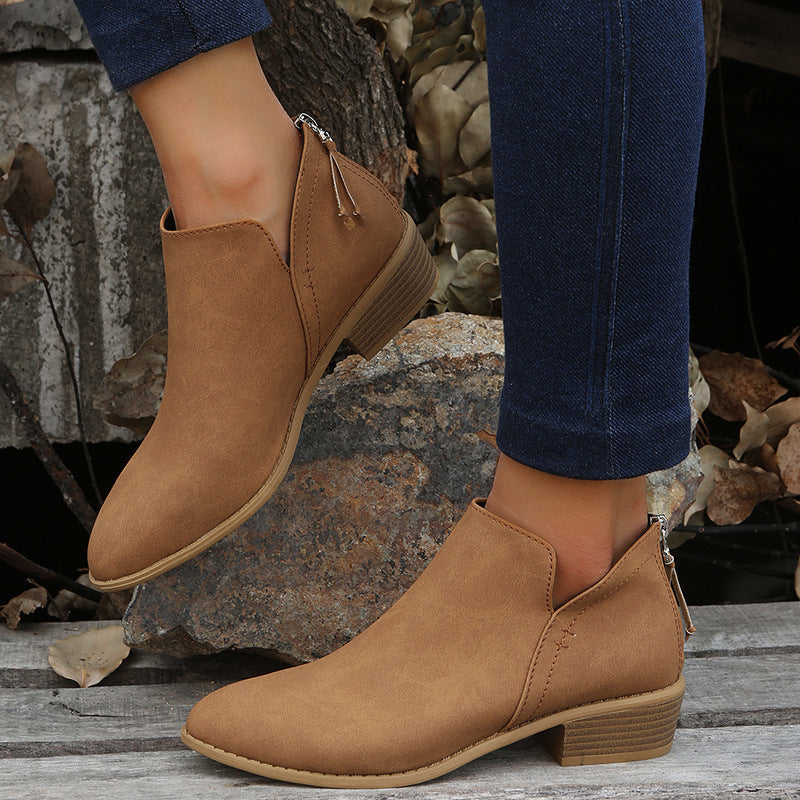 Women's pointed toe slip-on ankle boots with small block heel and ergonomic comfort footbed Mune Fashion