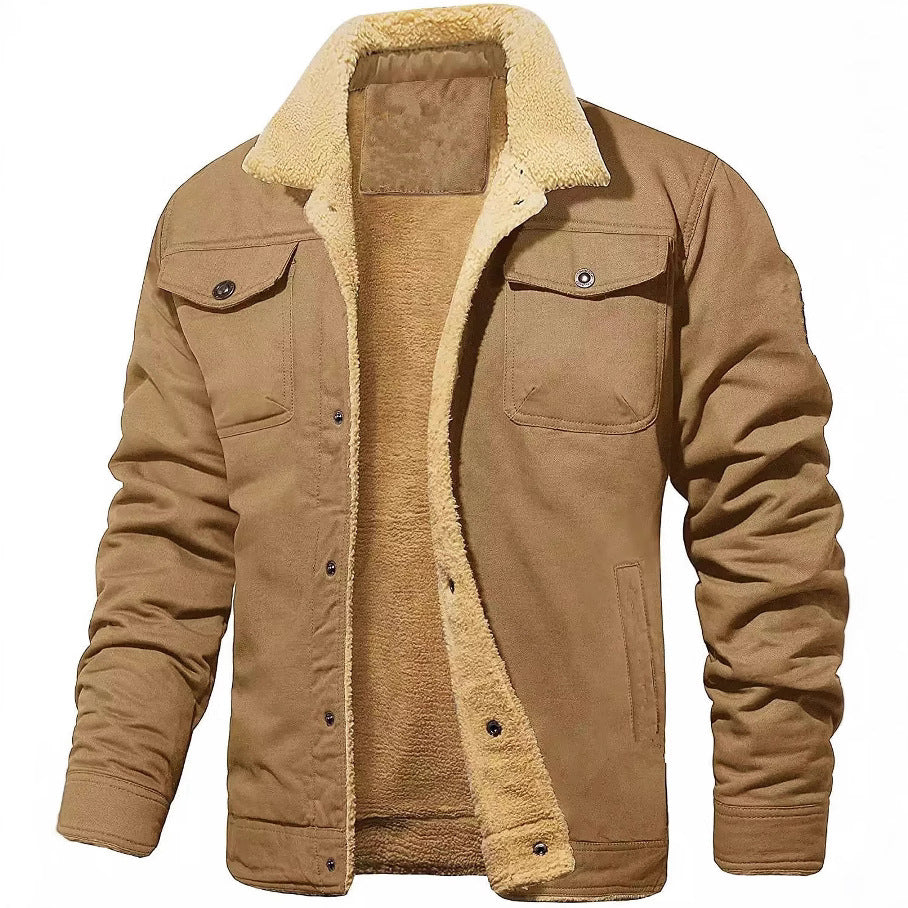 Men's Sherpa-lined Canvas Trucker Jacket with Chest Pockets Mune Fashion