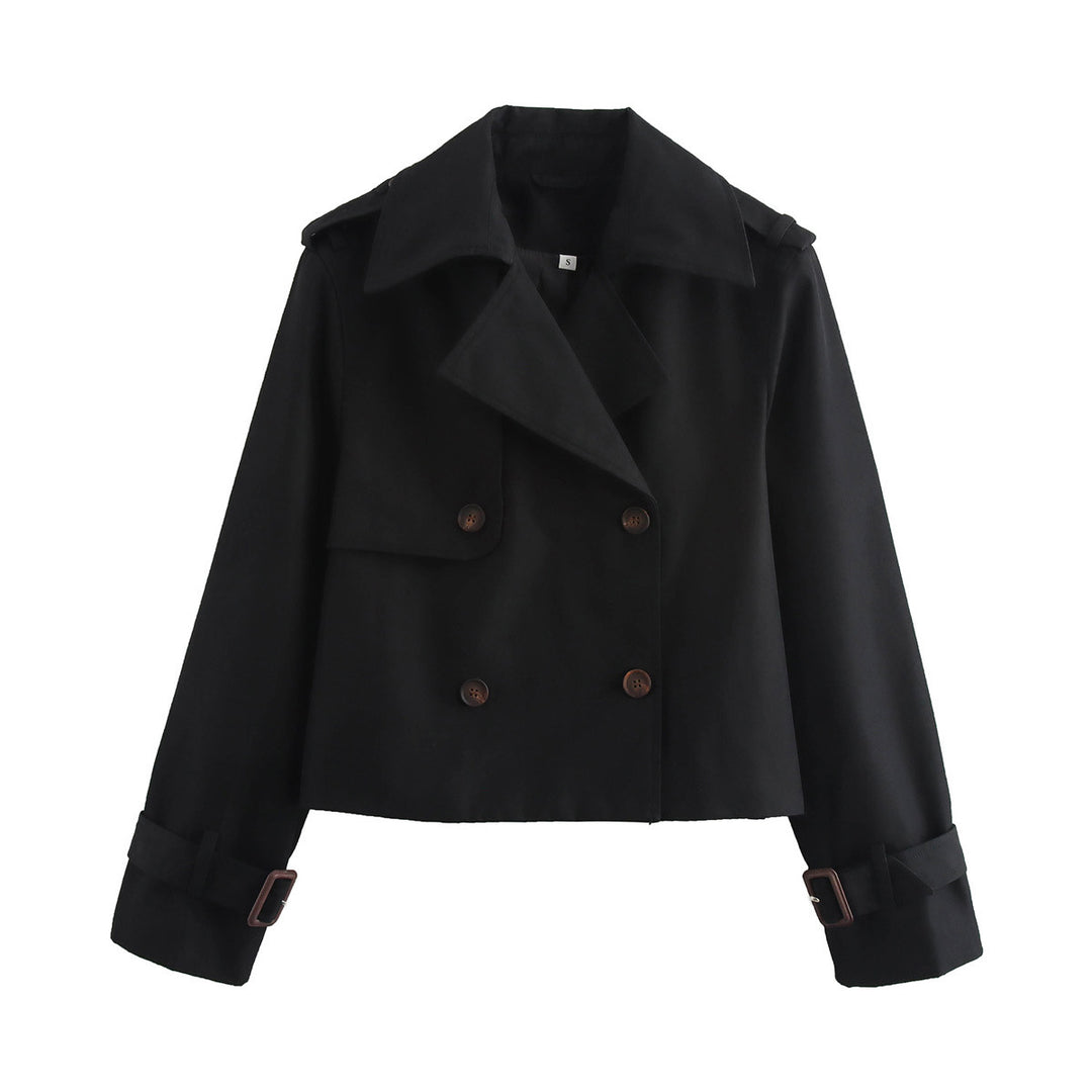 Women Cropped Trench Coat with Double Breasted and Adjustable Cuffs Mune Fashion