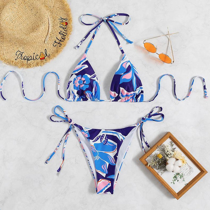Women Triangle Bikini with stunning floral design and sophisticated lacing details Mune Fashion