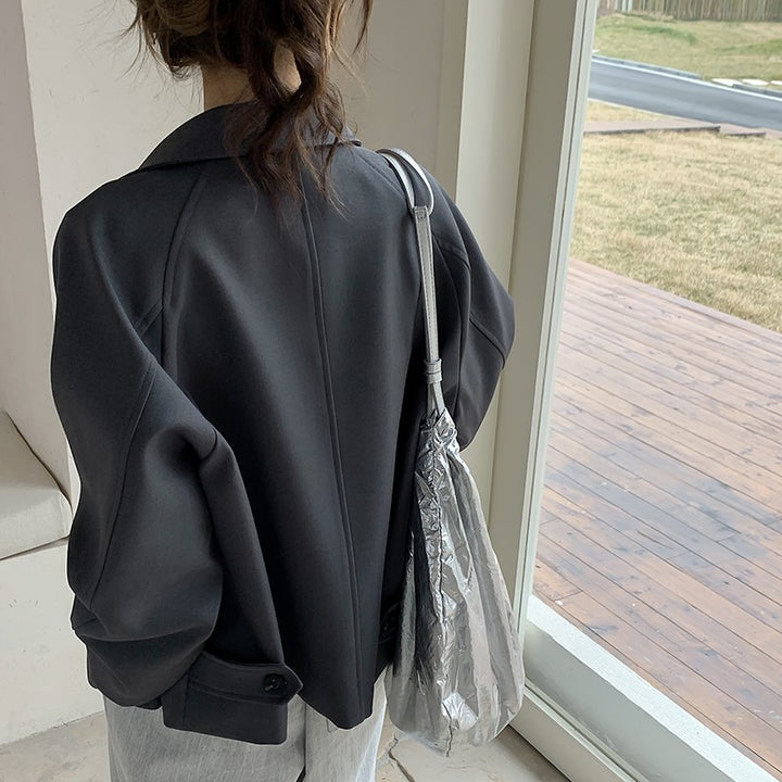 Women's Oversized Short Jacket with Dropped Shoulders and Large Button Placket Mune Fashion