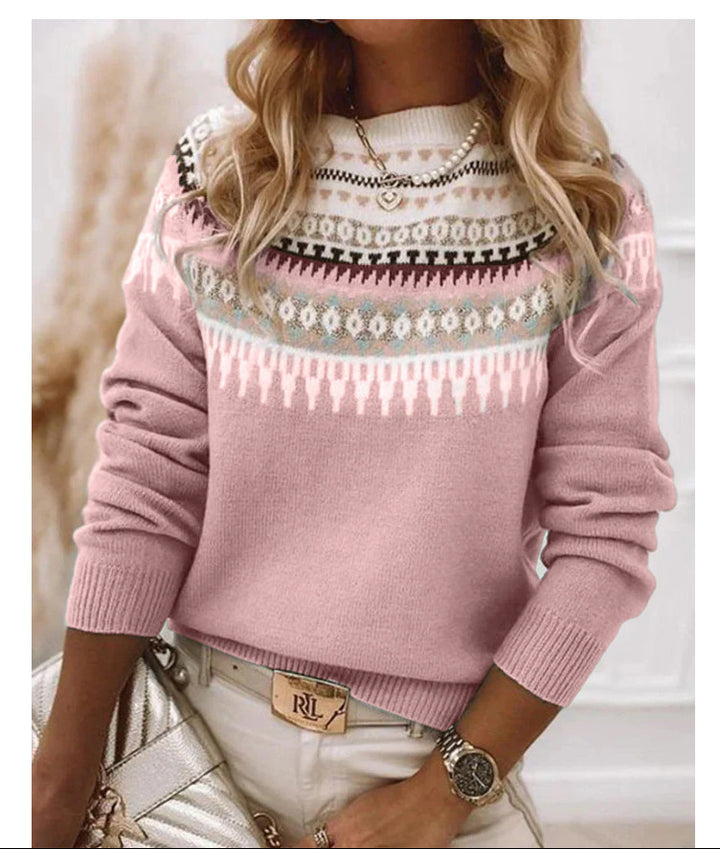 Women's Norwegian sweater made of wool blend with round neck and traditional Fair Isle yoke Mune Fashion