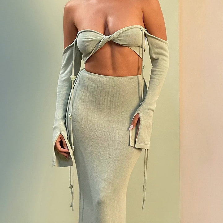 Women's form-fitting maxi dress with innovative sleeves Mune Fashion